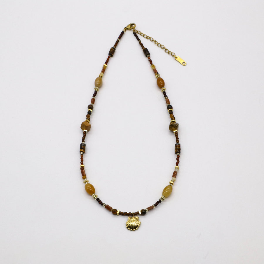 Vintage Fashion Tiger-eye And Jade Necklace