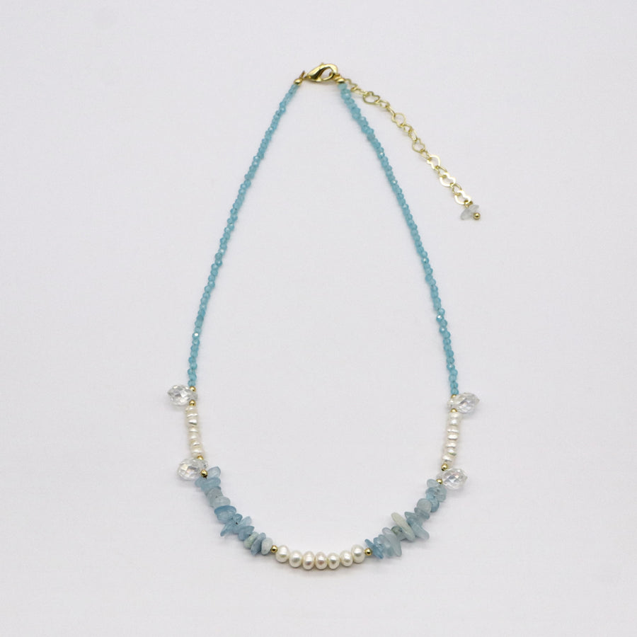 Bohemian Style Pearl With Aquamarine Necklace