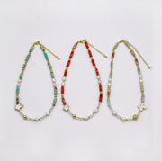 Bohemian Style Irregular Pearl With Imperial Jasper Choker