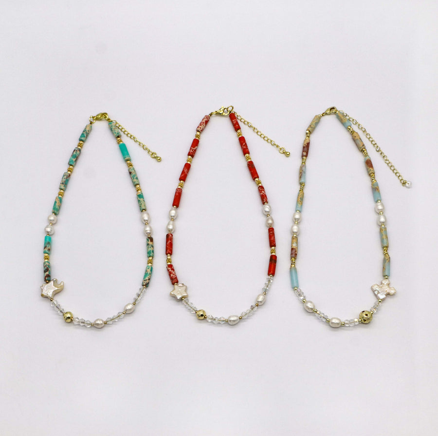 Bohemian Style Irregular Pearl With Imperial Jasper Choker