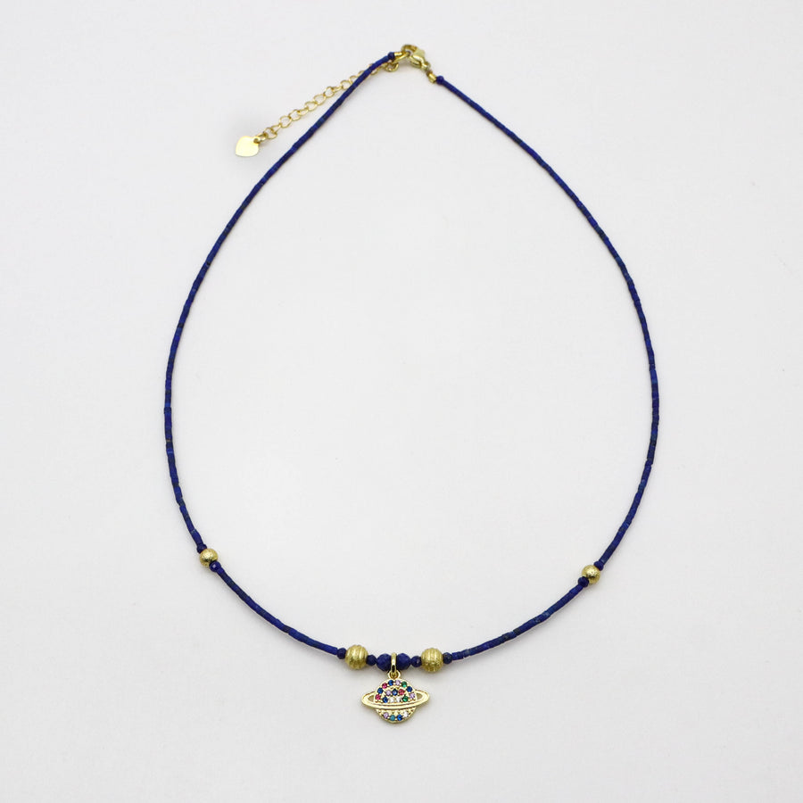 Simple Style 1.5mm Lapis Heishi Necklace