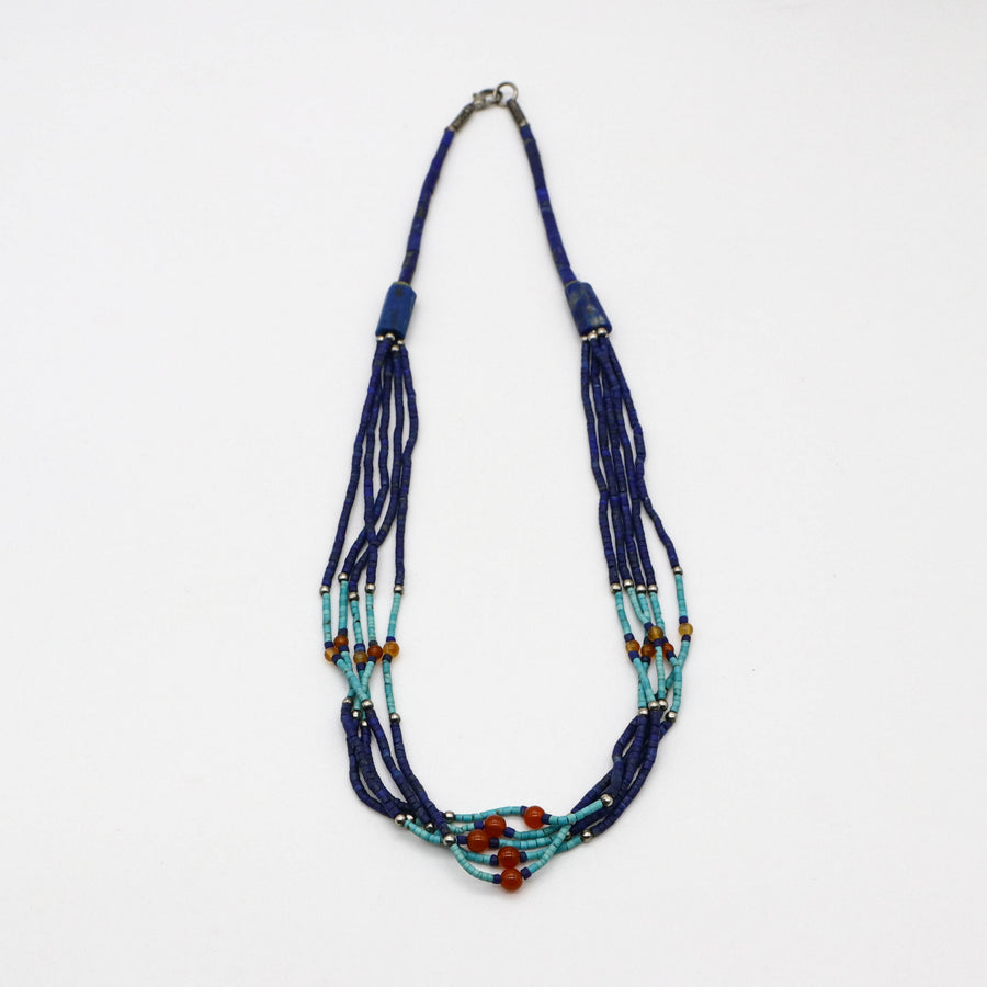 Lapis And Turquoise Heishi Necklace African Tribal Style