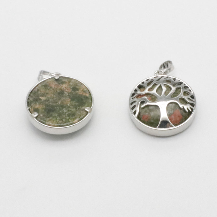 Natural Stone Life Tree Circular Pendant