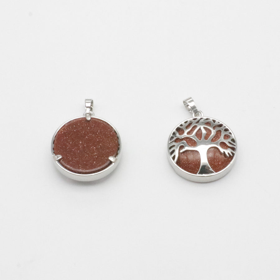 Natural Stone Life Tree Circular Pendant