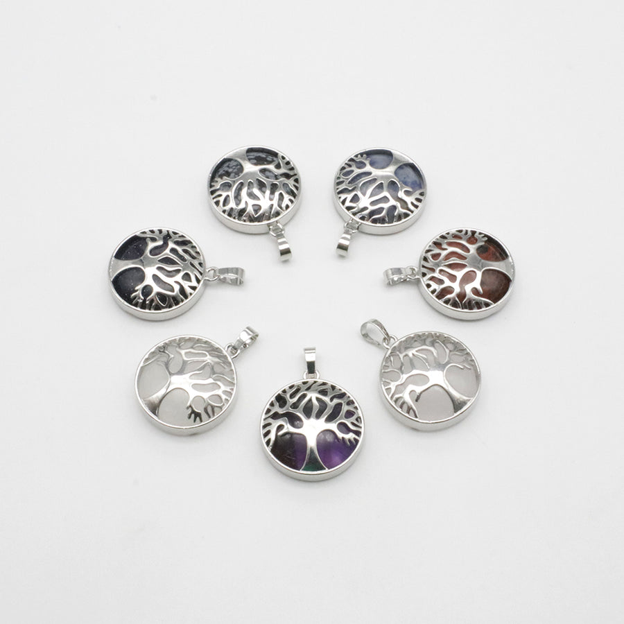 Natural Stone Life Tree Circular Pendant