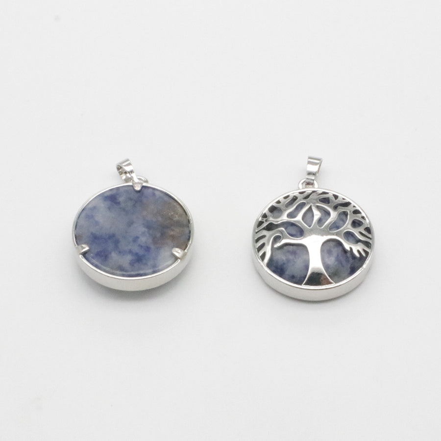 Natural Stone Life Tree Circular Pendant