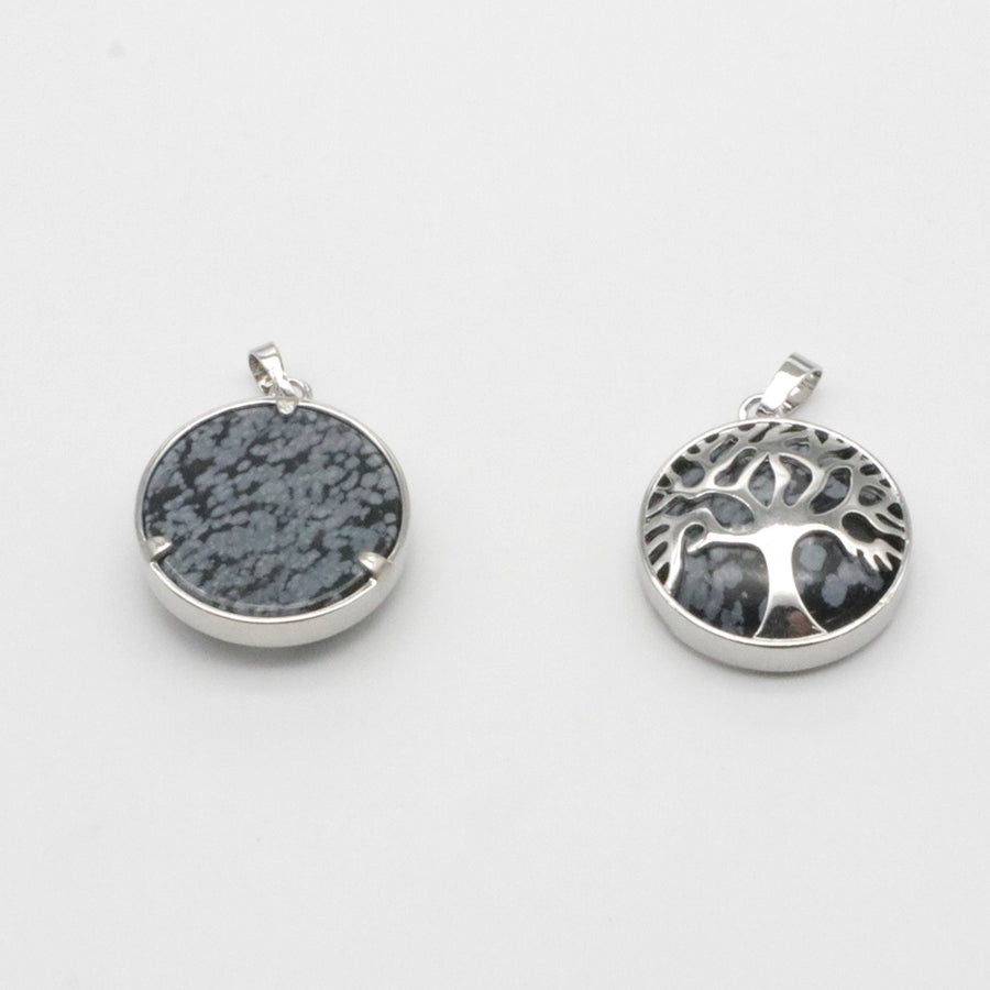 Natural Stone Life Tree Circular Pendant