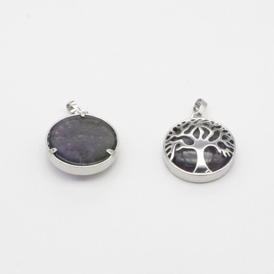 Natural Stone Life Tree Circular Pendant