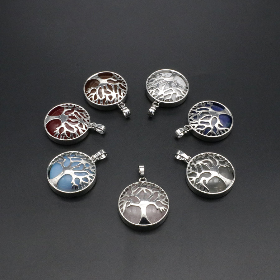 Natural Stone Life Tree Circular Pendant