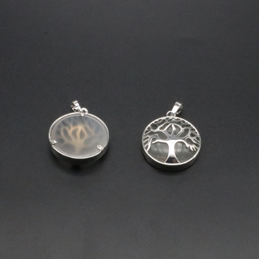 Natural Stone Life Tree Circular Pendant