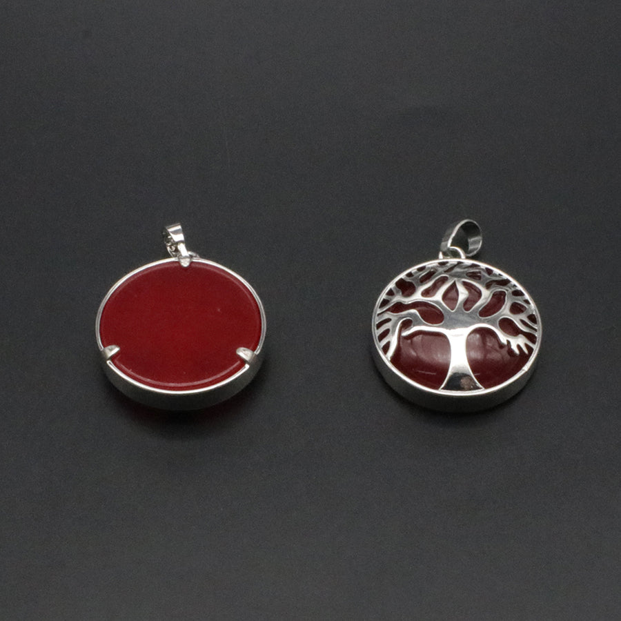 Natural Stone Life Tree Circular Pendant
