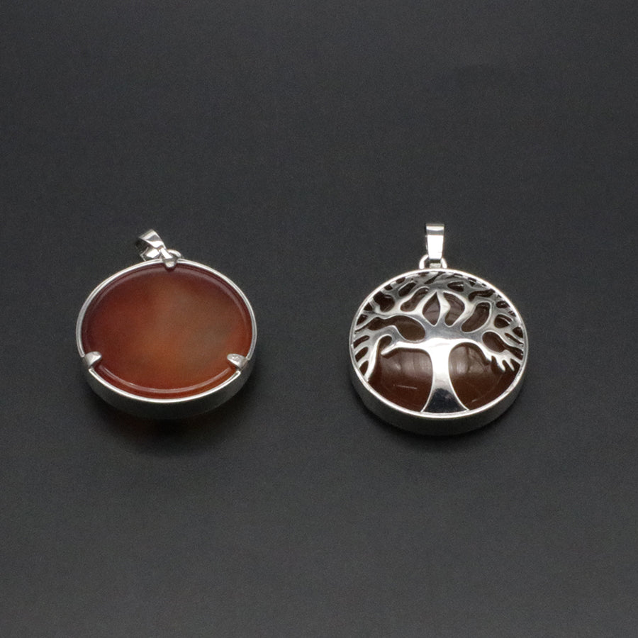 Natural Stone Life Tree Circular Pendant