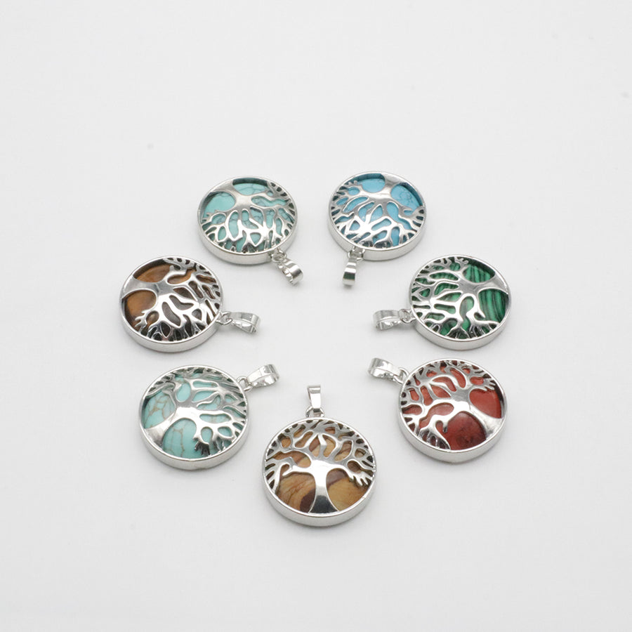 Natural Stone Life Tree Circular Pendant