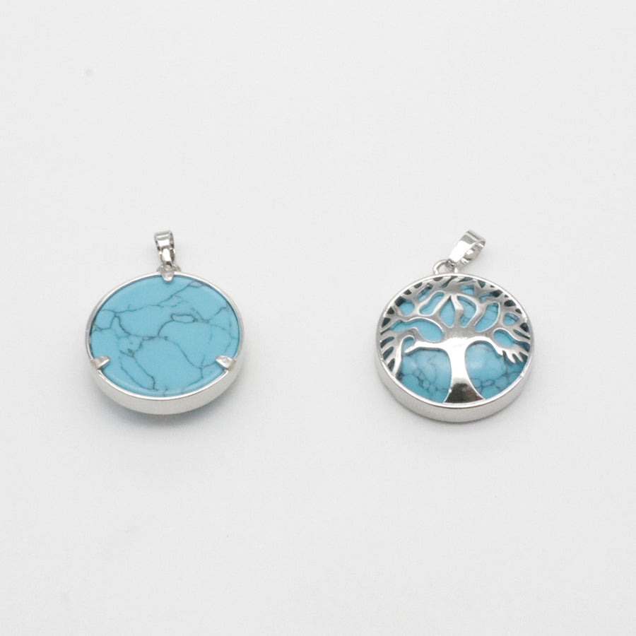 Natural Stone Life Tree Circular Pendant