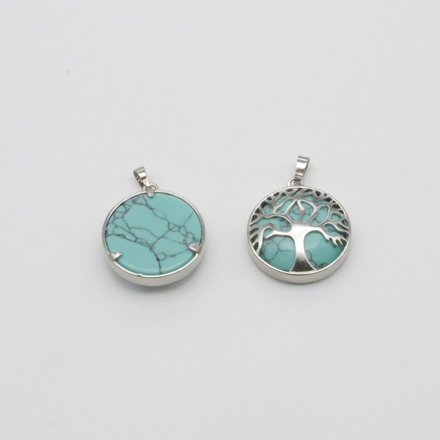 Natural Stone Life Tree Circular Pendant