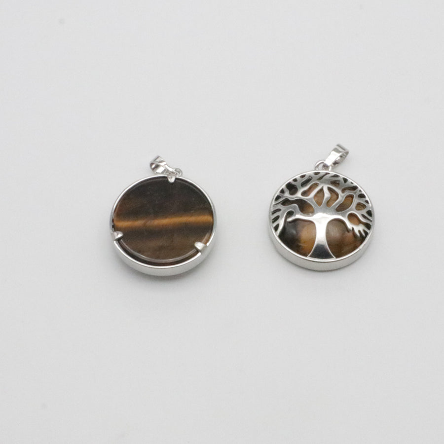 Natural Stone Life Tree Circular Pendant