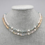 Nice Classic Sweety Elegant Larimar And Morganite Chips Choker