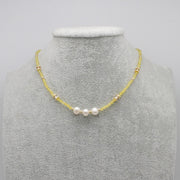 Nice 3mm Small Gemstone Beads With Fresh Water Pearl Necklace