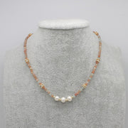 Nice 3mm Small Gemstone Beads With Fresh Water Pearl Necklace