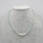 Nice 3mm Small Gemstone Beads With Fresh Water Pearl Necklace