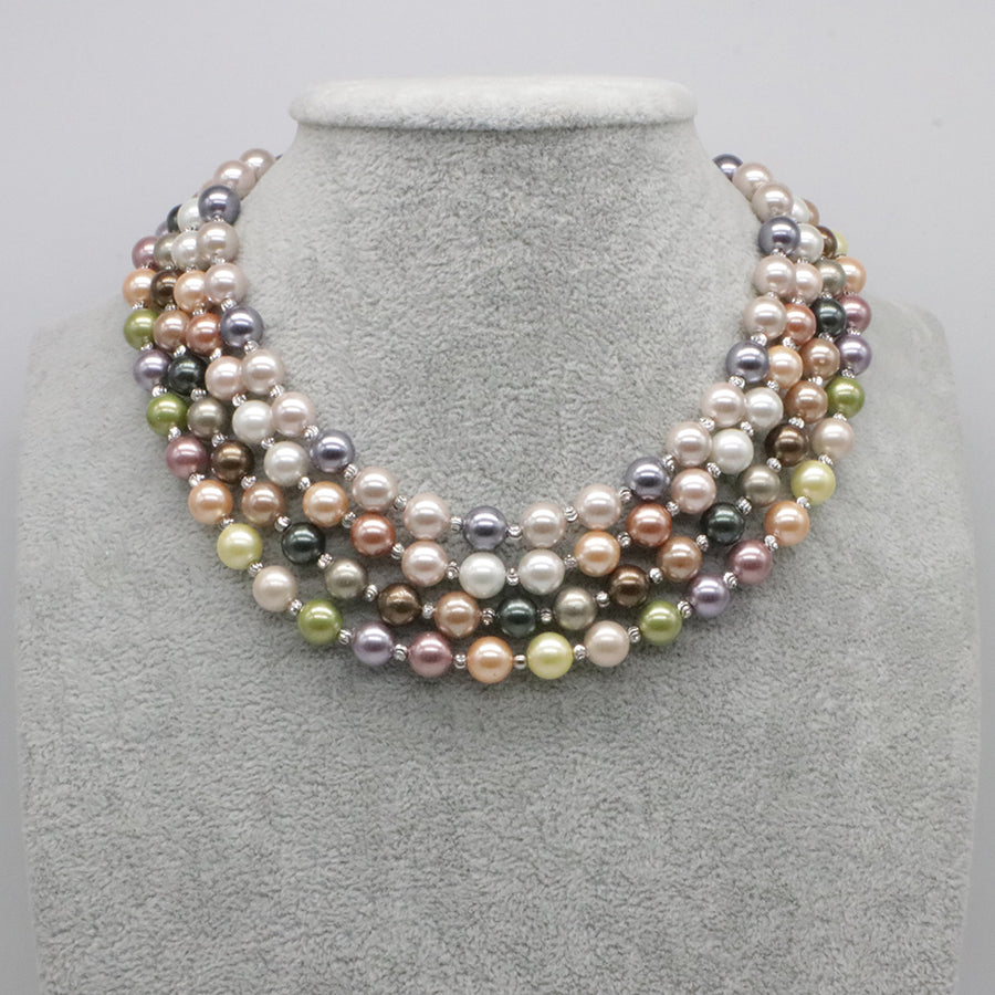 Nice Shell Pearl With Carved Brass Beads Necklace