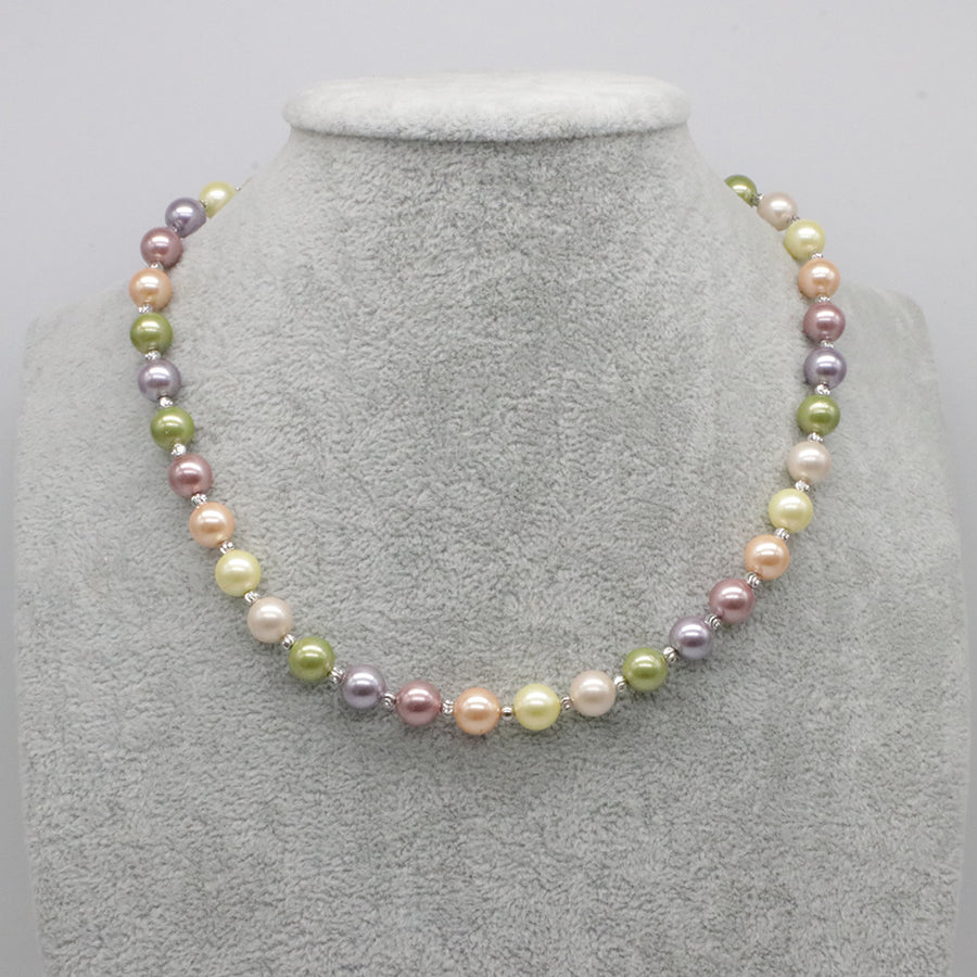 Nice Shell Pearl With Carved Brass Beads Necklace