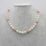 Nice Shell Pearl With Carved Brass Beads Necklace