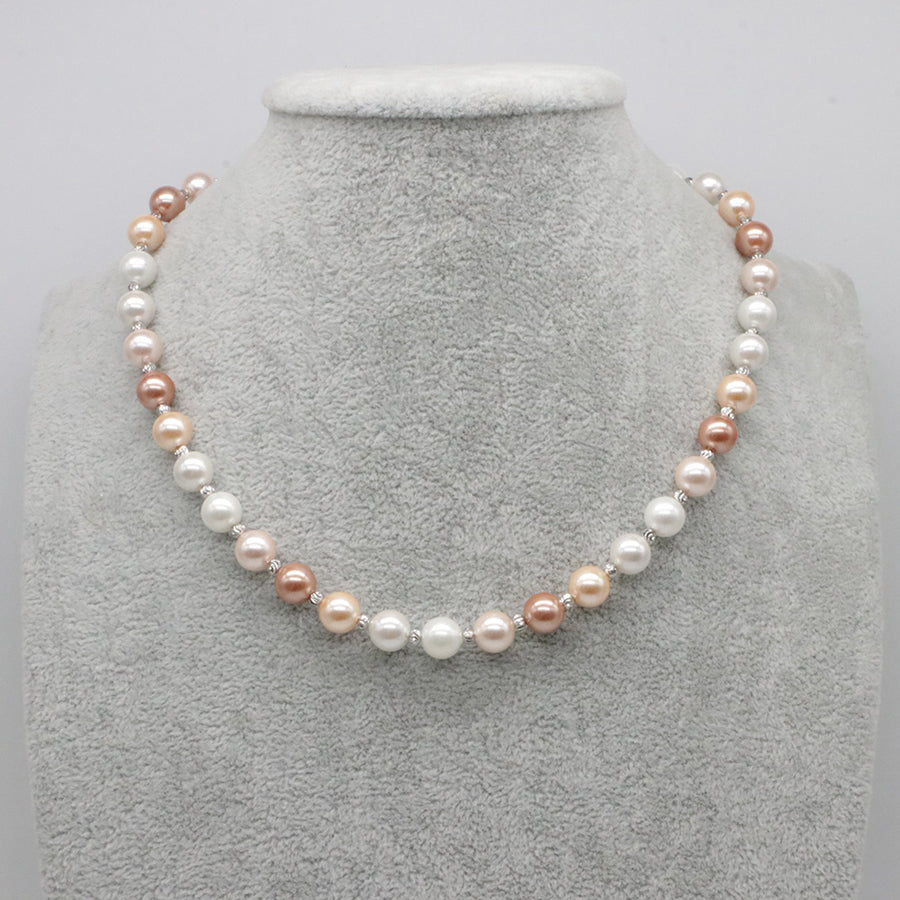 Nice Shell Pearl With Carved Brass Beads Necklace