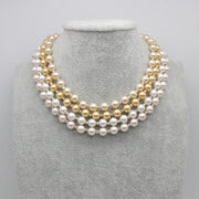 Nice Shell Pearl With Carved Brass Beads Necklace