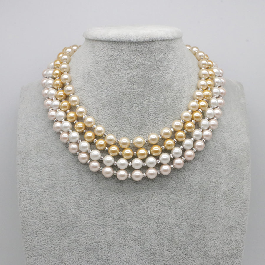 Nice Shell Pearl With Carved Brass Beads Necklace