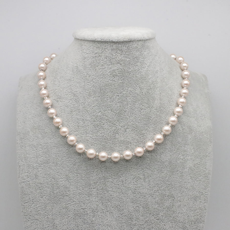 Nice Shell Pearl With Carved Brass Beads Necklace