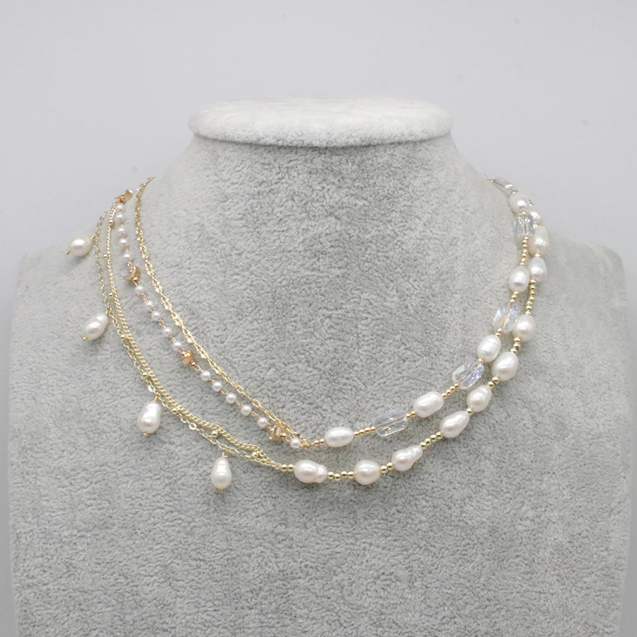 Nice Metal Style Fresh Water Pearl  Necklace