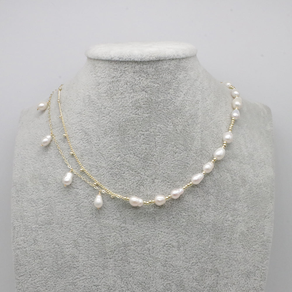 Nice Metal Style Fresh Water Pearl  Necklace