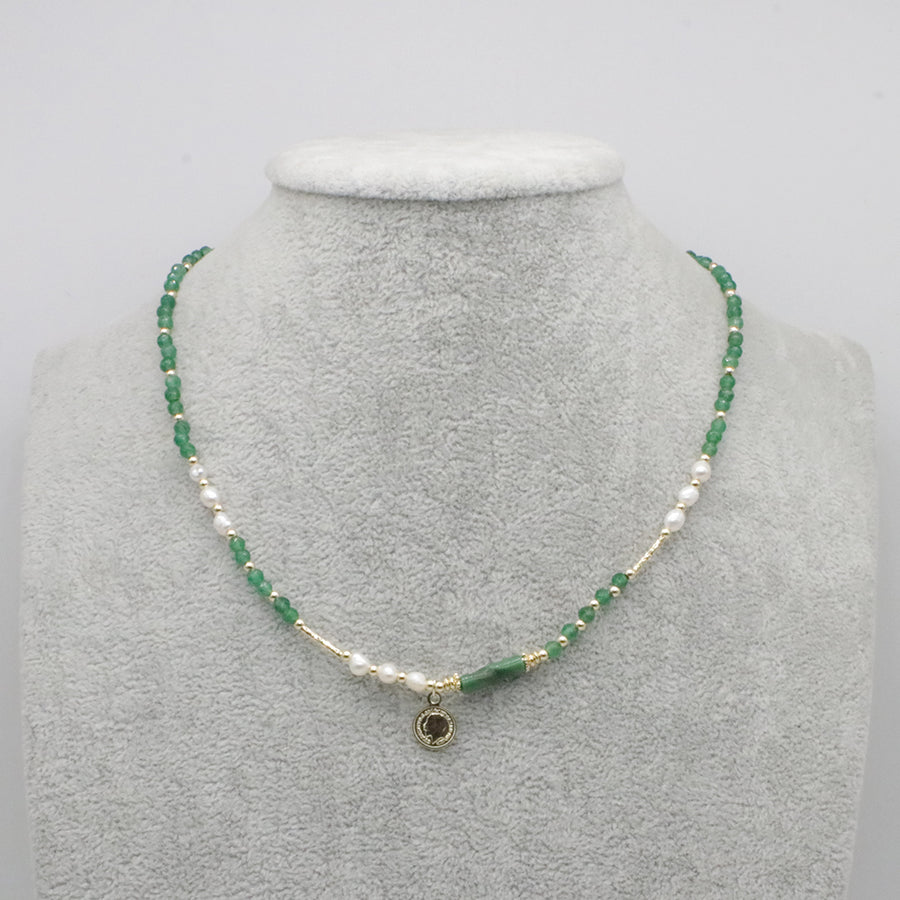 Nice Small Faceted Beads With Fresh Water Pearl Necklace