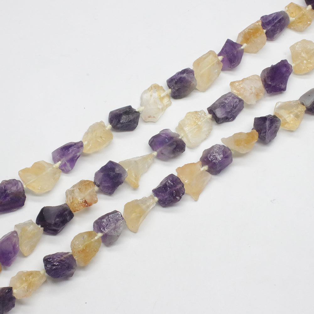 Amethyst And Yellow Citrine Raw Mix String Necklace